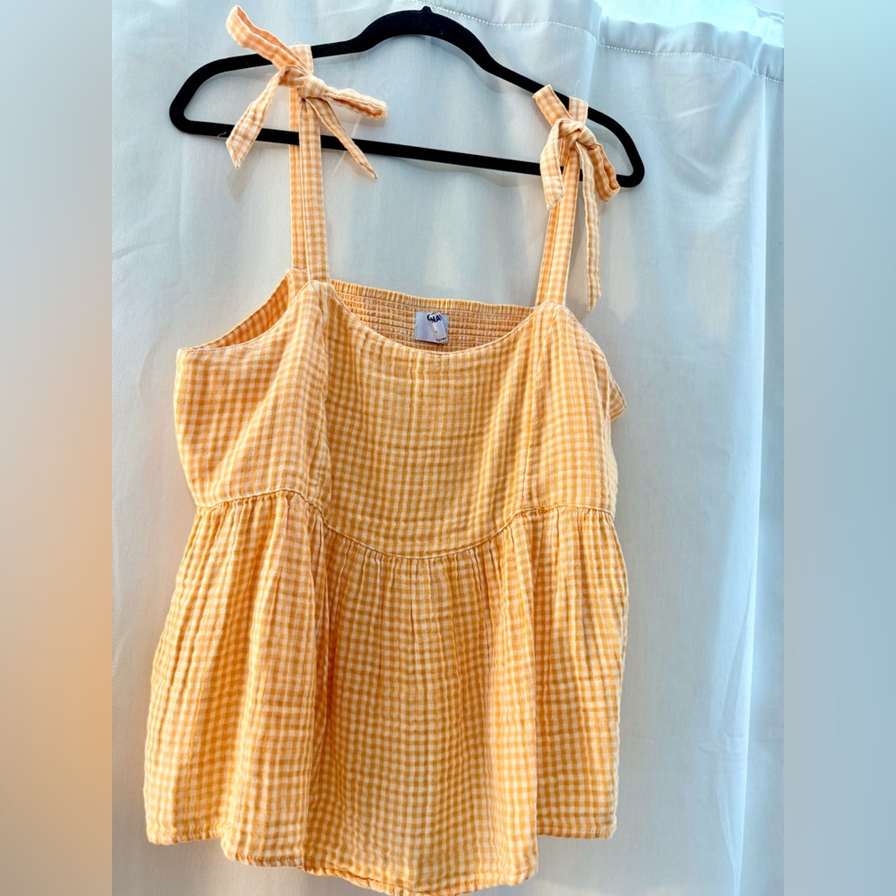 Old Navy Yellow Gingham Tie-Shoulder Peplum Camisole